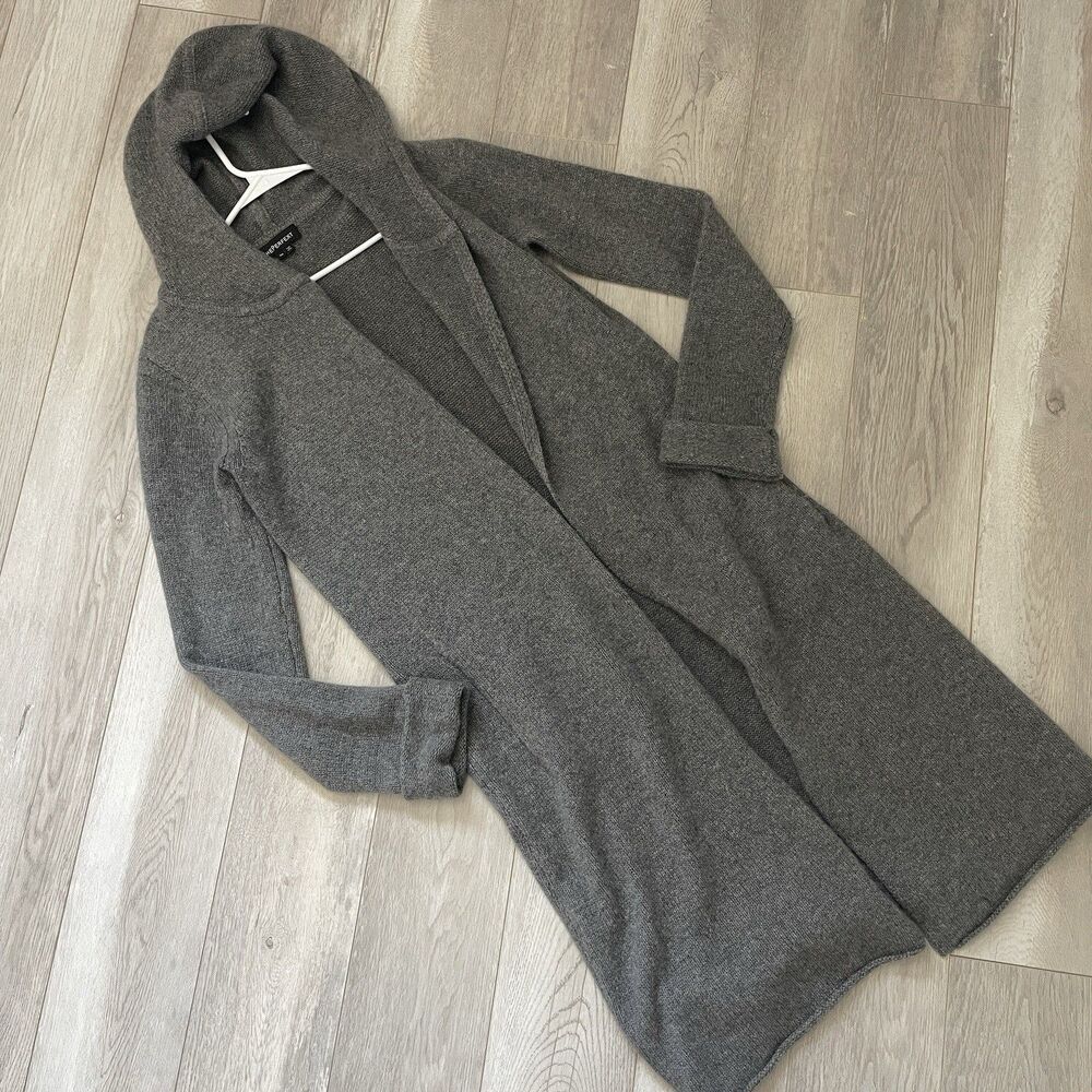 ThePerfext Cashmere Cardigan hooded open long duster womens Gray (xsmall) luxury